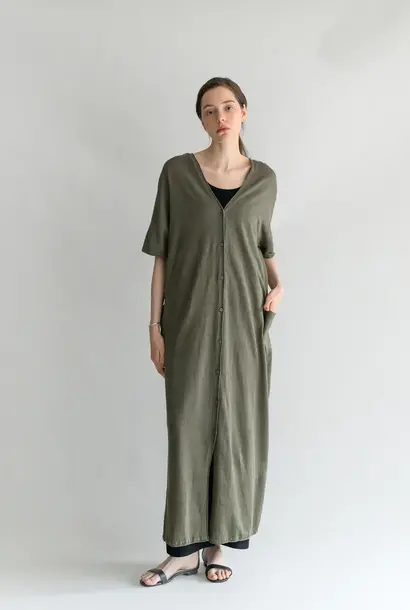 v neck hs dress khaki linnen