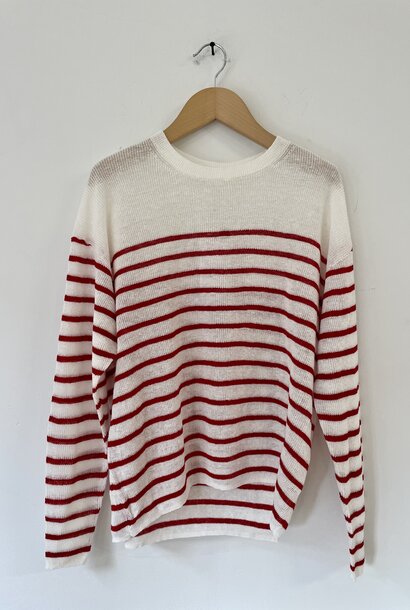 round ls pull white/red linen