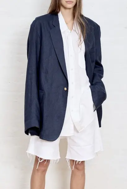 deconstructed blazer navy linen