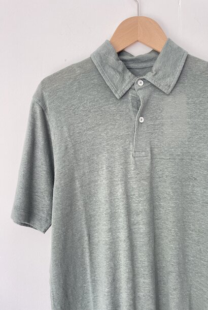 linen polo knit olive