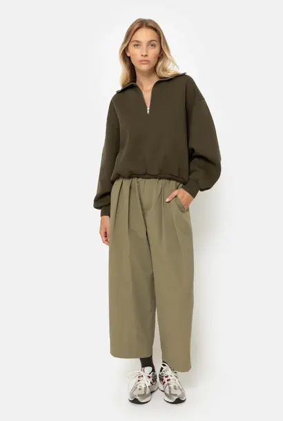 kick khaki pleated trousers