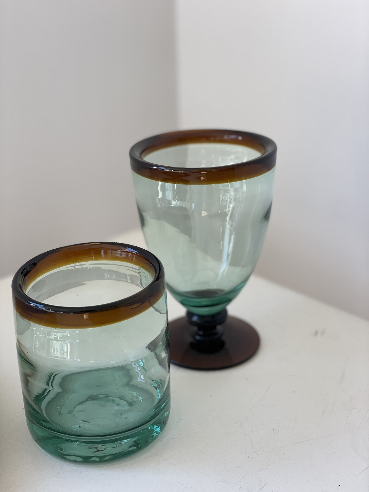 blown glass with foot amber-2