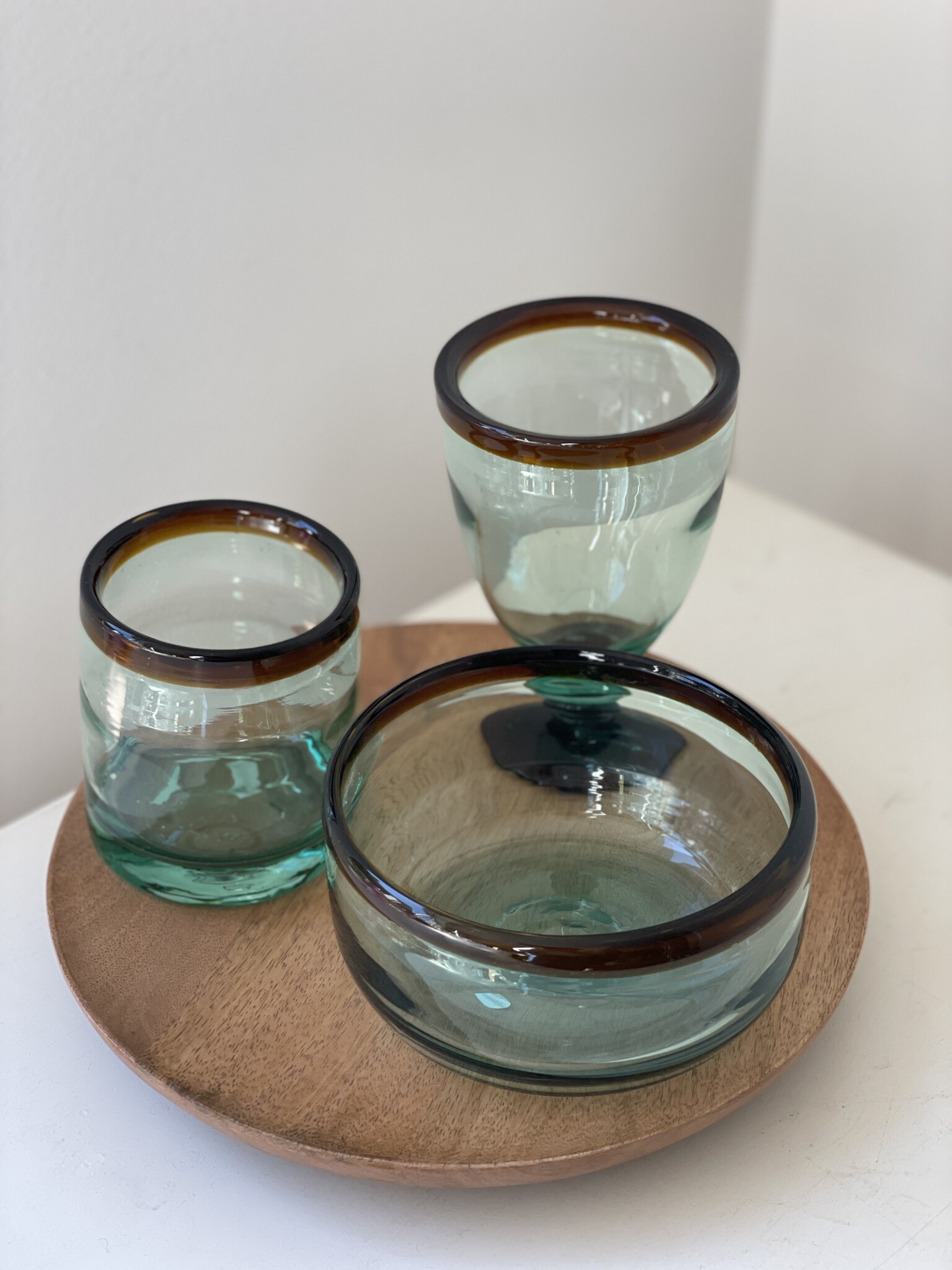 blown glass with foot amber-5