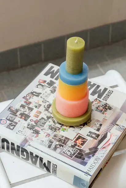 candl stack 03 pink & yellow