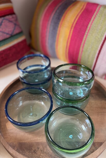 blown glass bowl blue