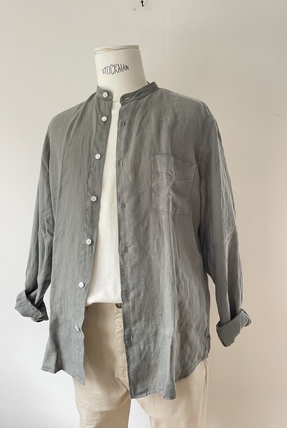 premium pat collarless shirt linen camo