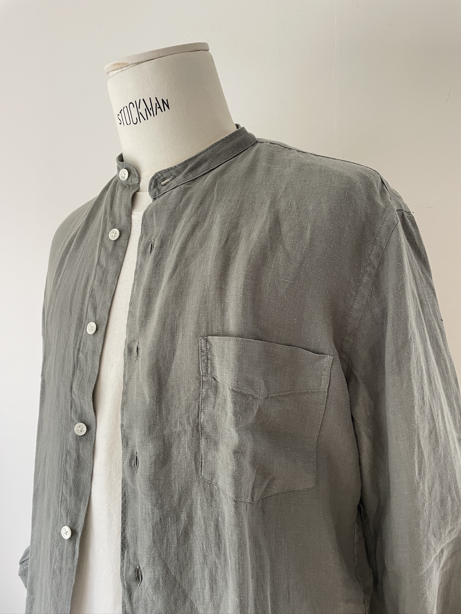 premium pat collarless shirt linen camo-2