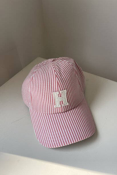 cap H seersucker patch pink