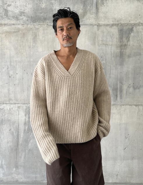 jika v-neck knit beige-2