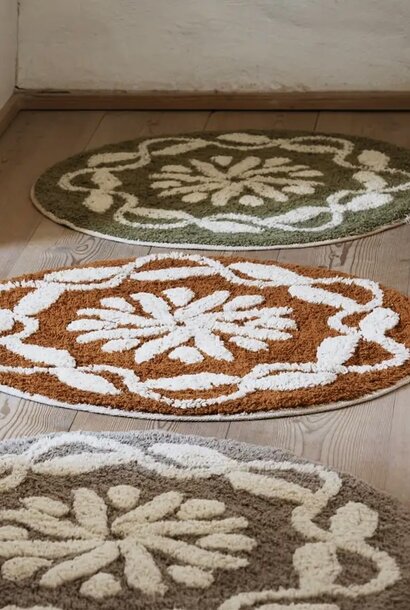 round bath mat mustard