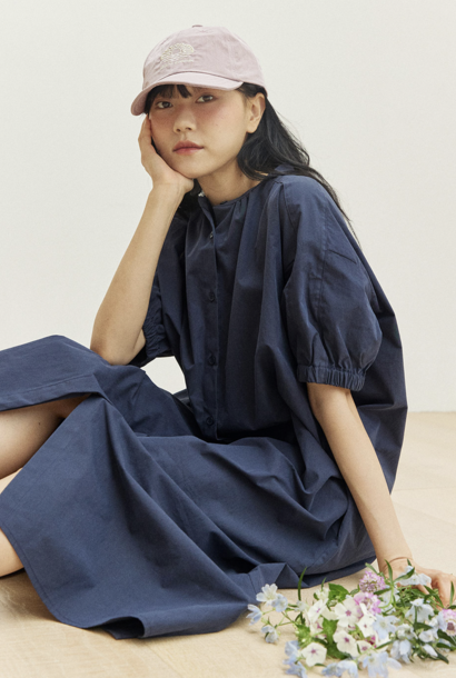 band collar dress  navy one size