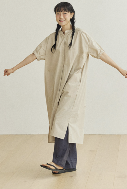 band collar dress light beige one size