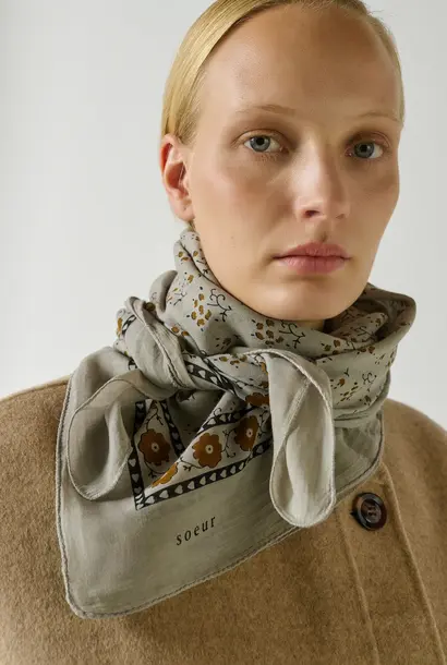 foulard coton marron/gris