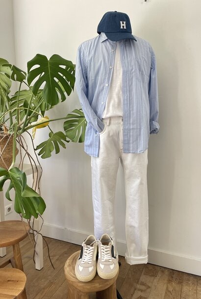 paul coton shirt wide stripe blue/white