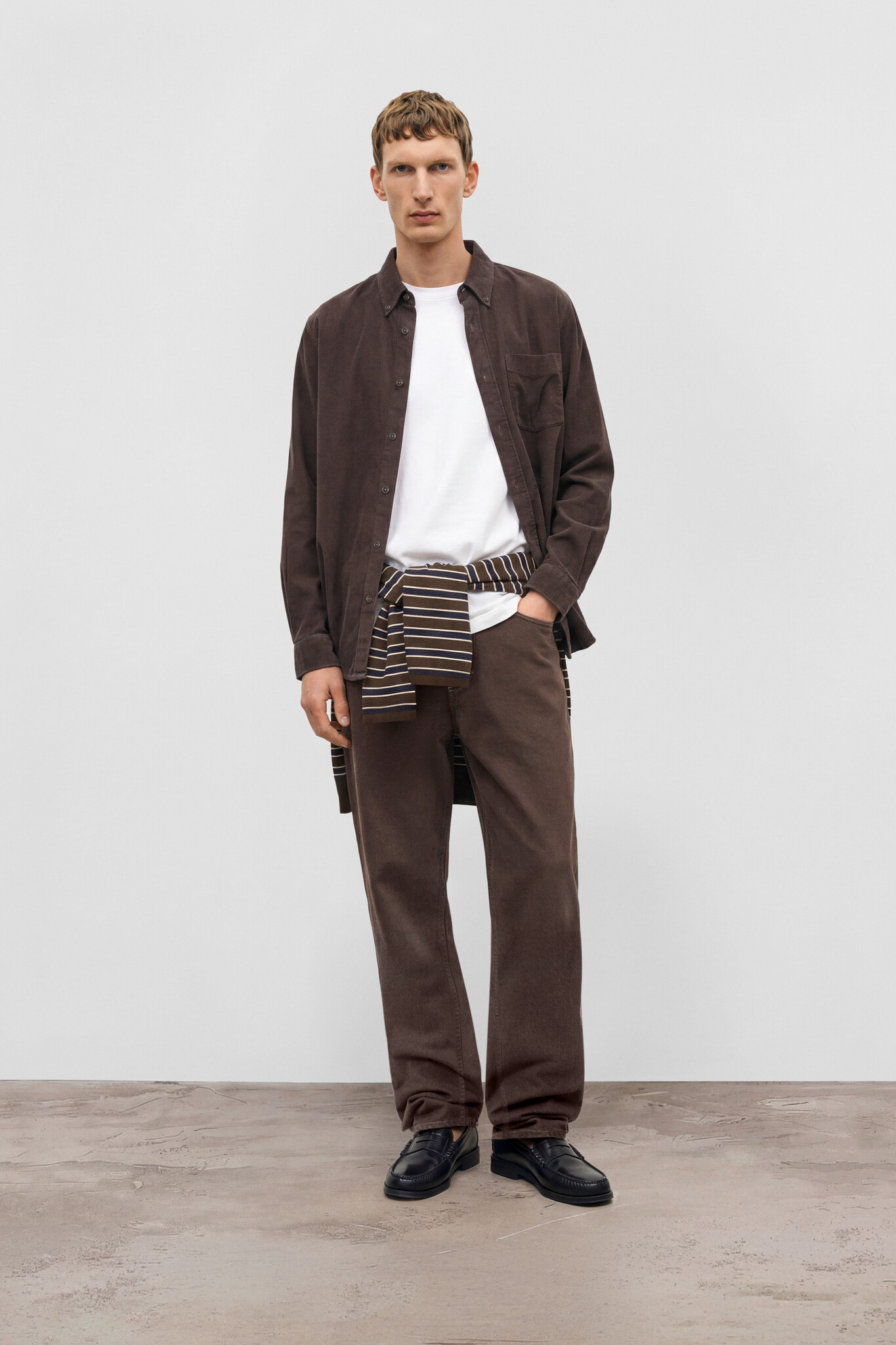 button down shirt rib espresso brown-1