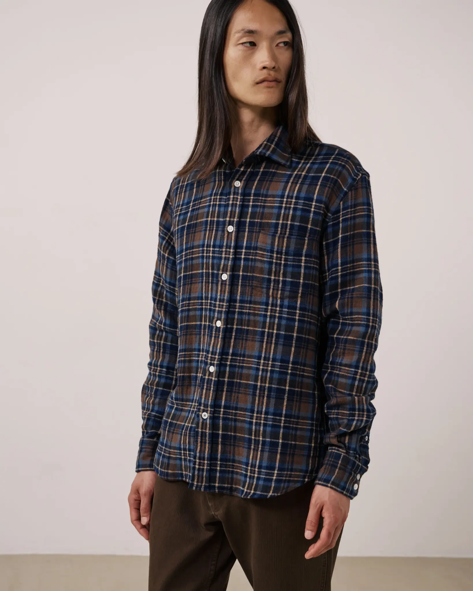 paul flanel shirt brown/blue-2