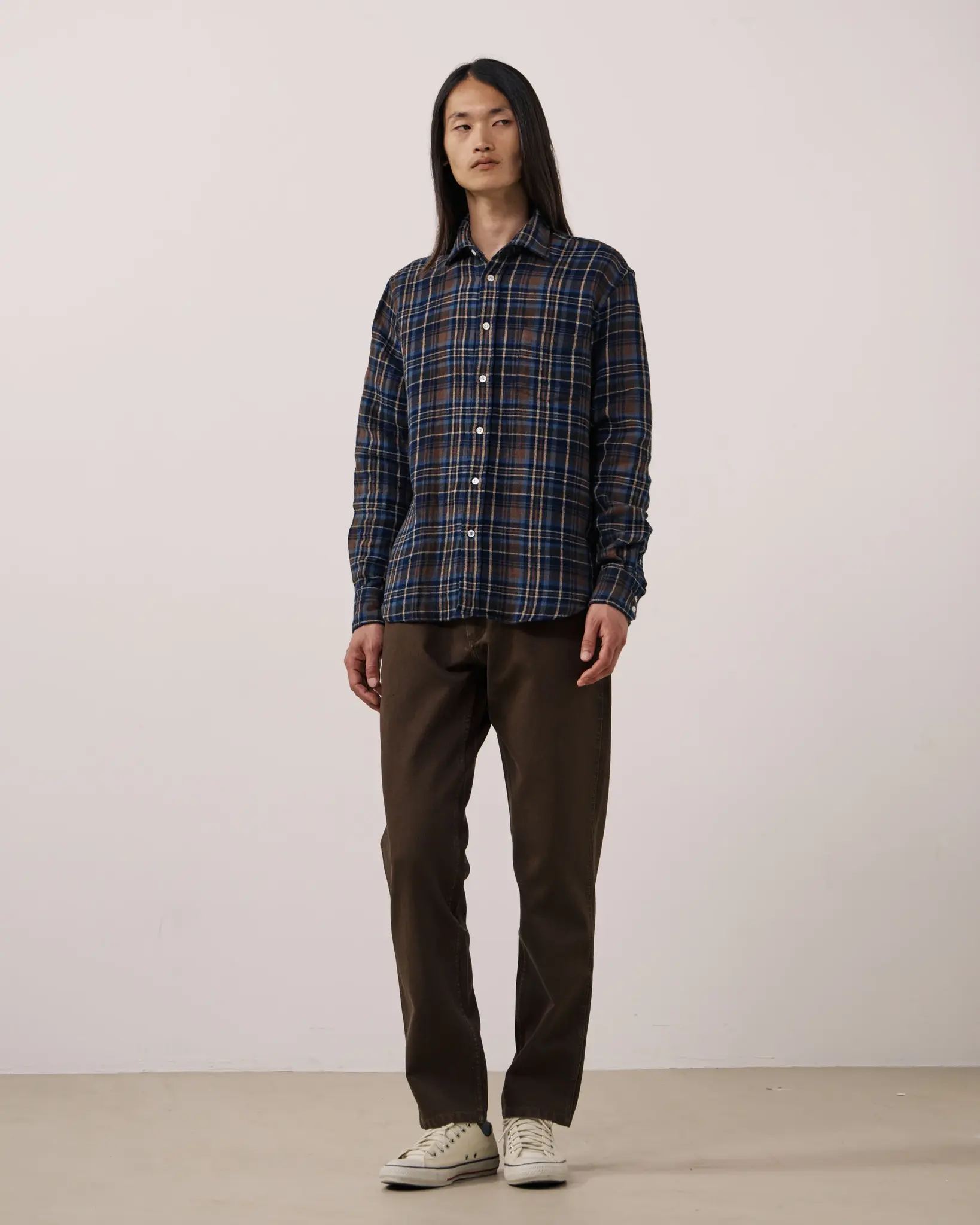 paul flanel shirt brown/blue-3
