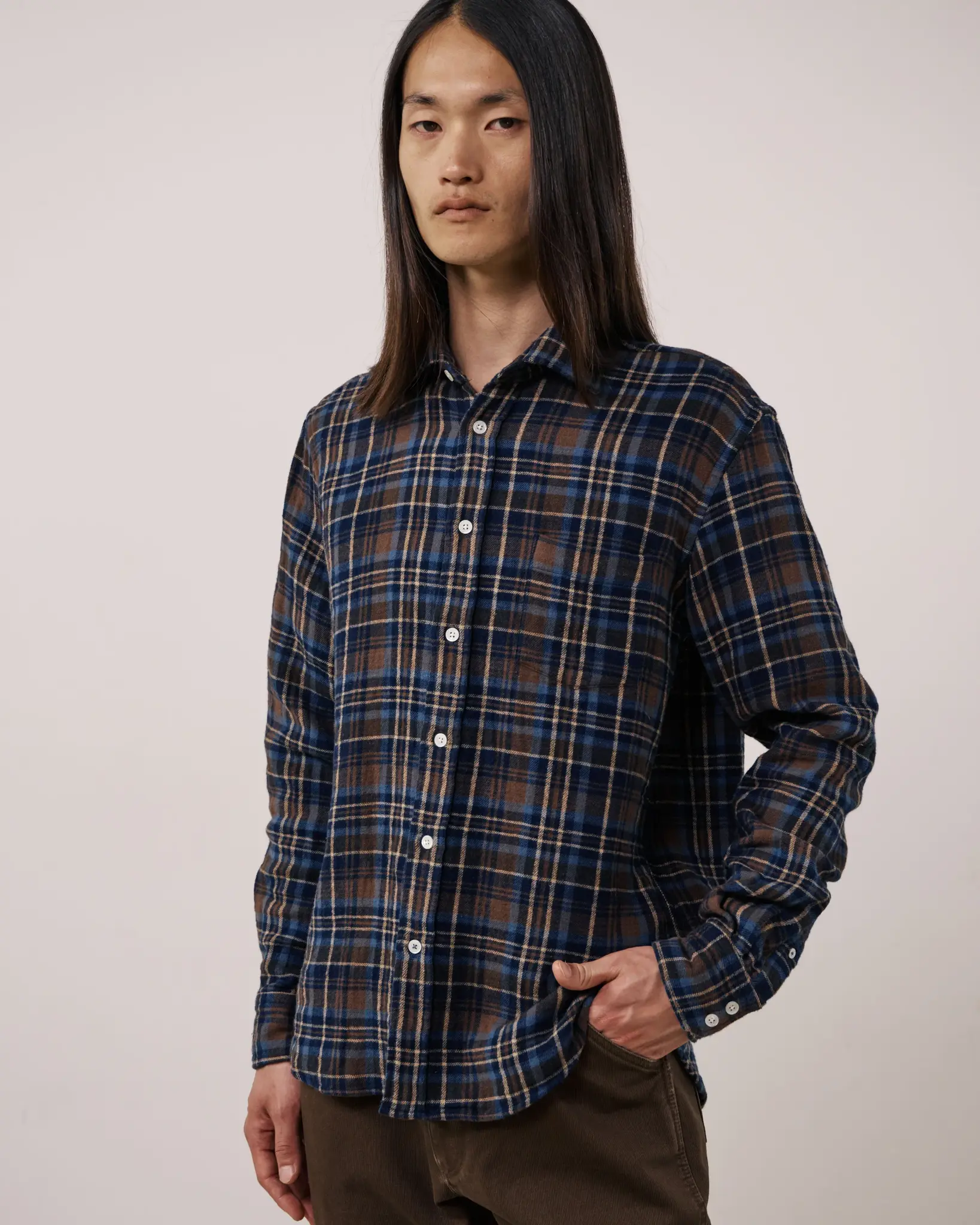paul flanel shirt brown/blue-1