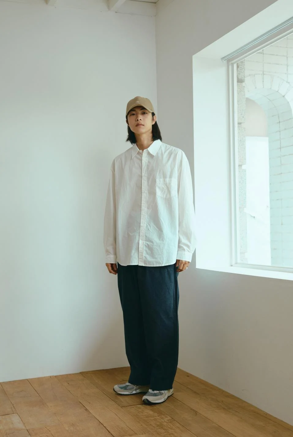 one tuck wide fatique pants navy-1