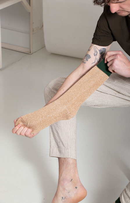 RoToTo RoToTo Socke / Double Face Silk / Grün-Beige