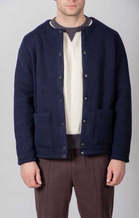 Jackman Jackman Jacket / Wool Collarless Jacket / Dark Navy Jackman Jackman Jacket / Wool Collarless Jacket / Dark Navy