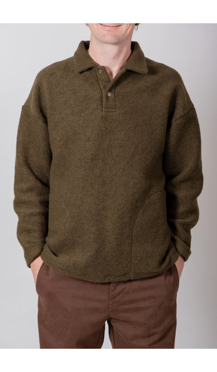 Jackman Jackman Pullover / Wool Himo Polo / Olive Jackman Jackman Pullover / Wool Himo Polo / Olive