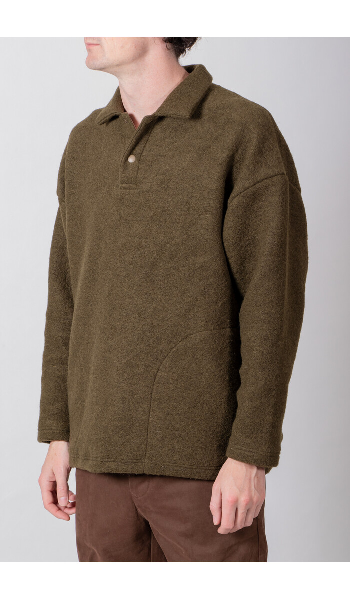 Jackman Jackman Pullover / Wool Himo Polo / Olive Jackman Jackman Pullover / Wool Himo Polo / Olive