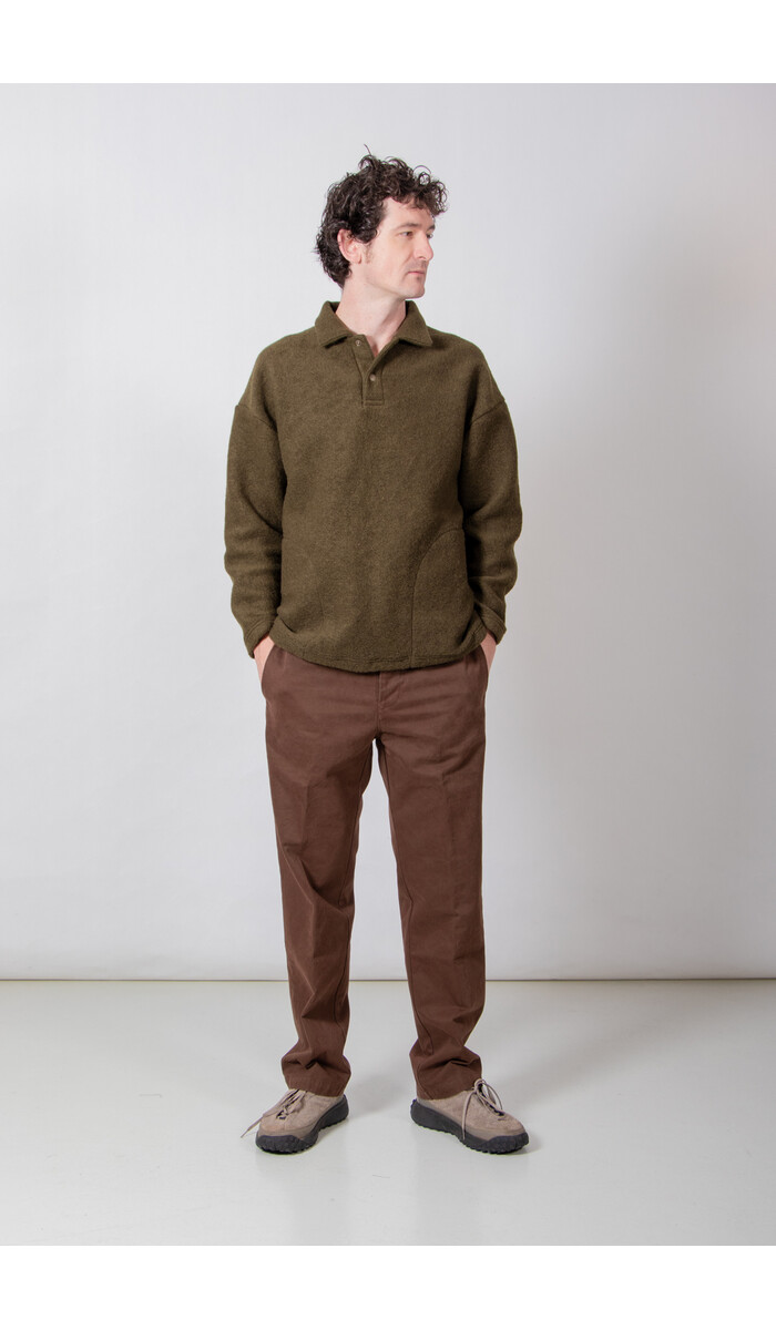 Jackman Jackman Pullover / Wool Himo Polo / Olive Jackman Jackman Pullover / Wool Himo Polo / Olive