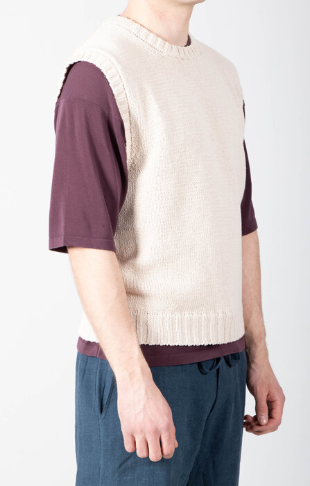 De Bonne Facture De Bonne Facture Weste / Round Collar Vest / Ecru