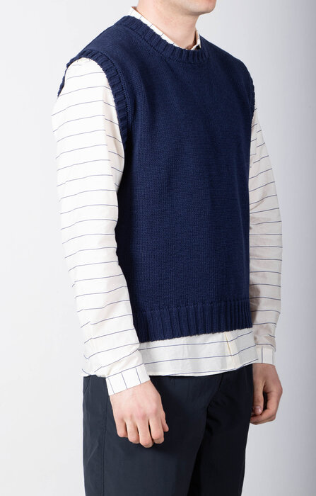 De Bonne Facture De Bonne Facture Weste / Round Collar Vest / Navy
