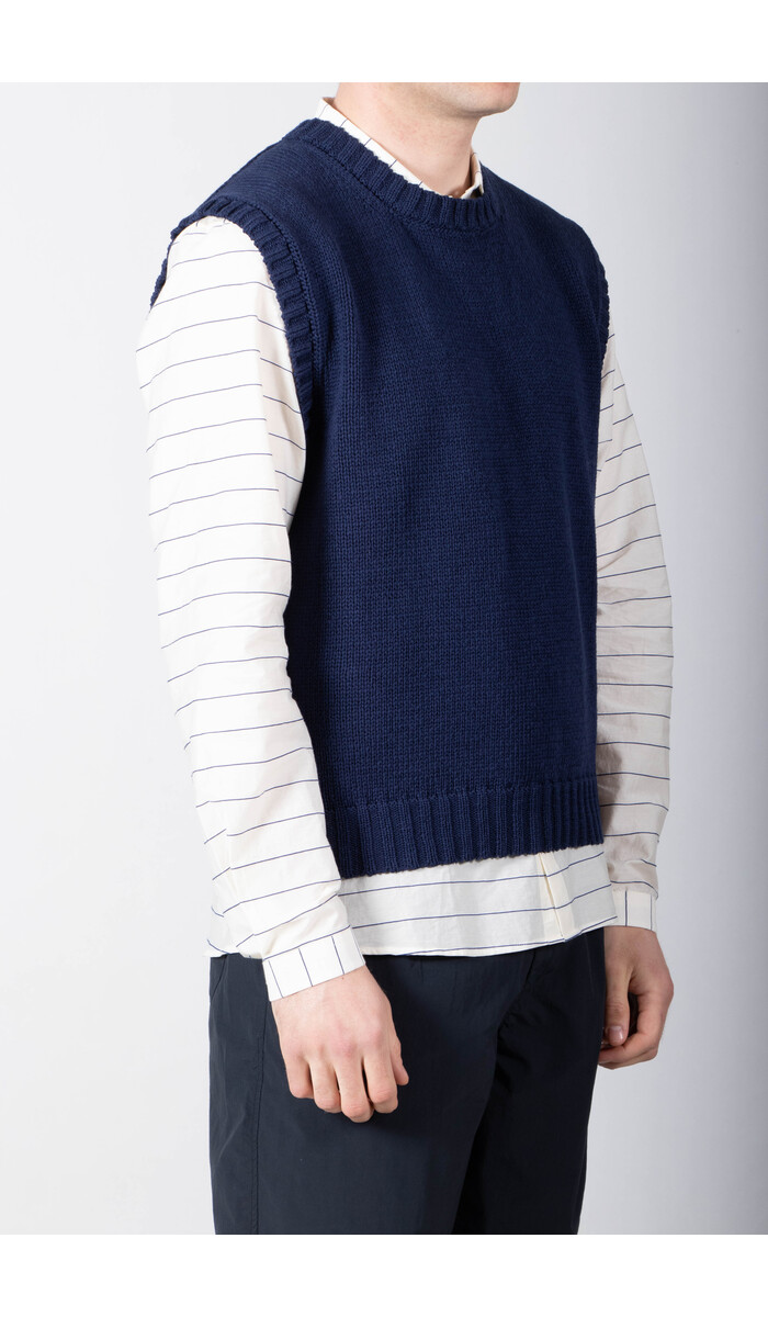 De Bonne Facture De Bonne Facture Vest / Round Collar Vest / Navy