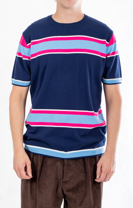 Fujito Fujito T-Shirt / Border Knit / Roze