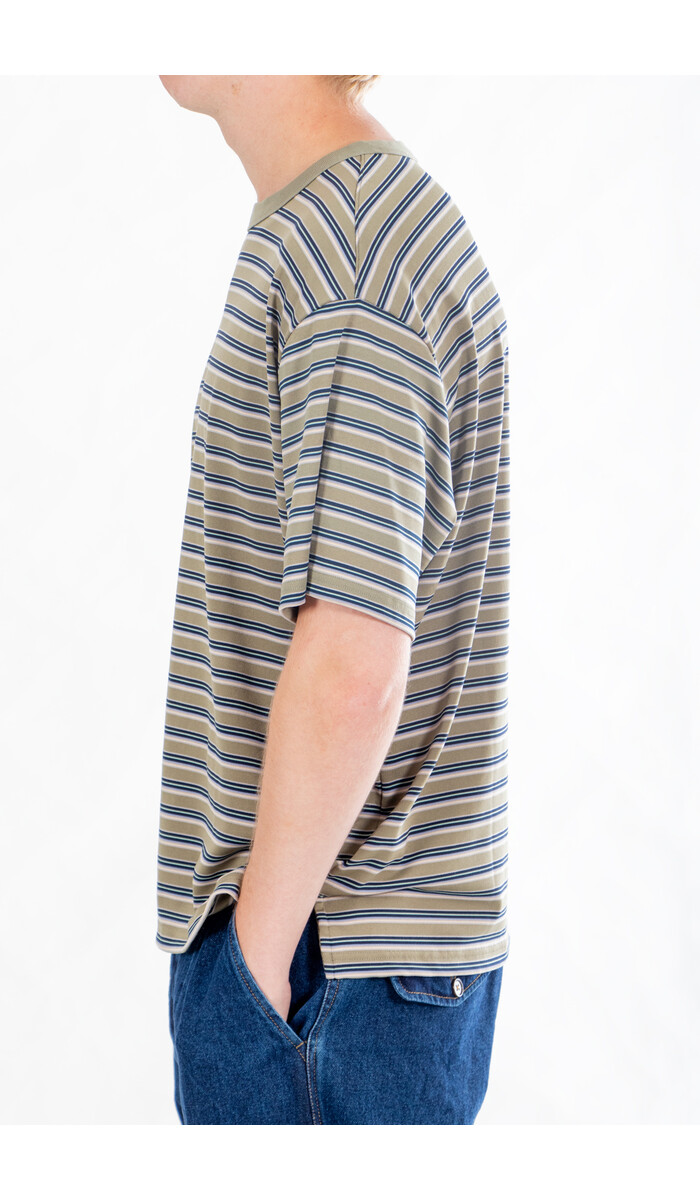Rough Side Rough Side T-Shirt / Fluid Stripe HS / Olijf Rough Side Rough Side T-Shirt / Fluid Stripe HS / Olijf