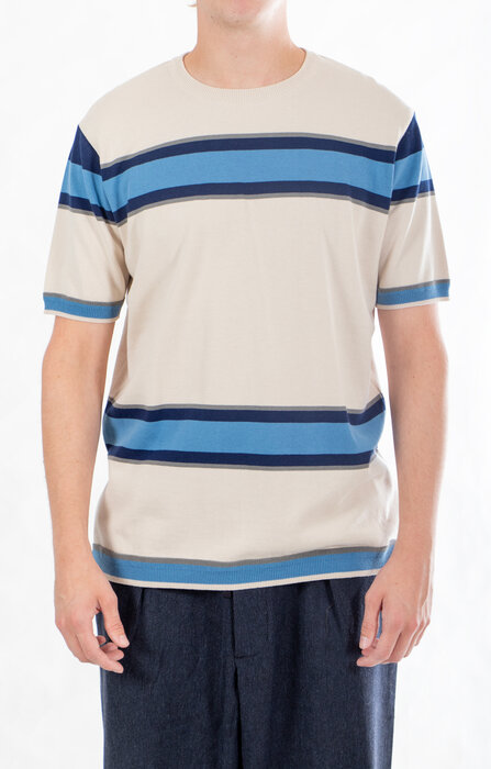 Fujito Fujito T-Shirt / Border Knit / Wit Fujito Fujito T-Shirt / Border Knit / Wit