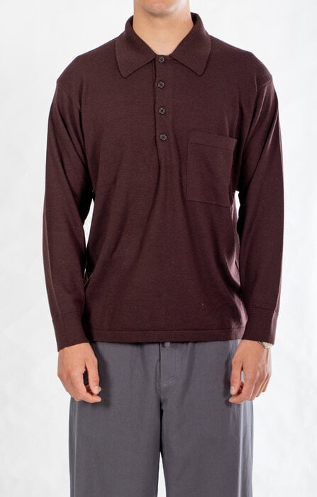Universal Works Universal Works Polo / L/S Pullover Knit Shirt / Espresso Universal Works Universal Works Polo / L/S Pullover Knit Shirt / Espresso