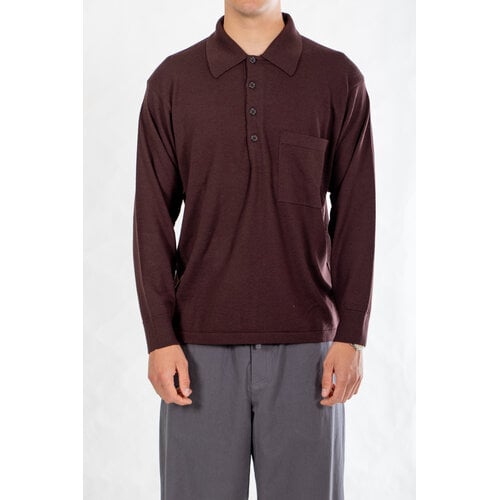 Universal Works Universal Works Polo / L/S Pullover Knit Shirt / Espresso Universal Works Universal Works Polo / L/S Pullover Knit Shirt / Espresso