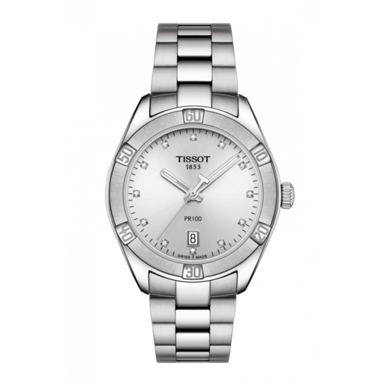 Tissot TISSOT Dames PR100 Lady Sport Chic, staal/staal, rond, zilverkl. wijzerplaat met diamant, 10Atm