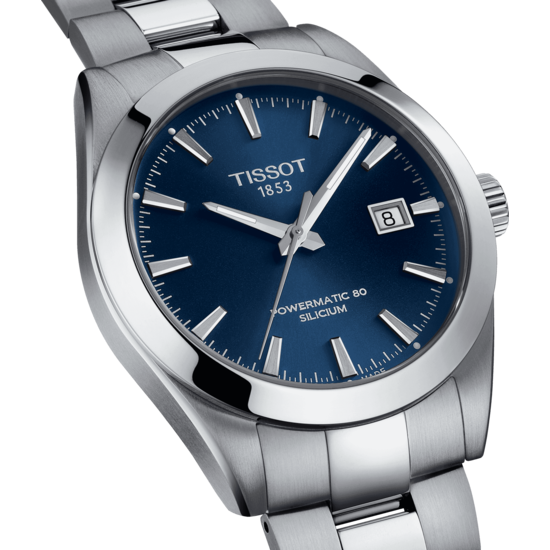 Tissot TISSOT Gentleman T1274071104100, staal/staal, automaat, blauwe wijzerplaat, saffierglas, 10 ATM