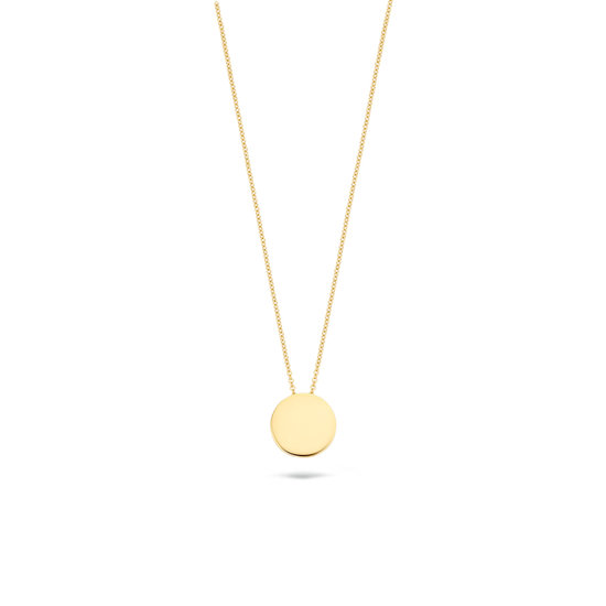 Blush BLUSH 14k Geelgouden collier, ankerschakel, met ronde graveerplaat als hanger 3080YGO (UITLOPEND)