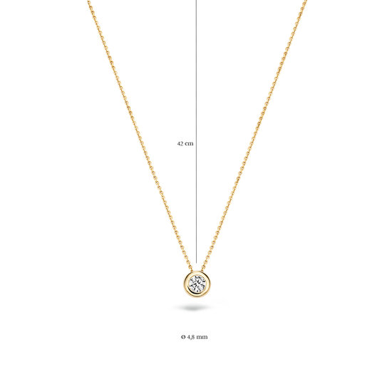 Blush BLUSH 14krt geelgouden collier met solitairhanger, gladde kast met zirconia