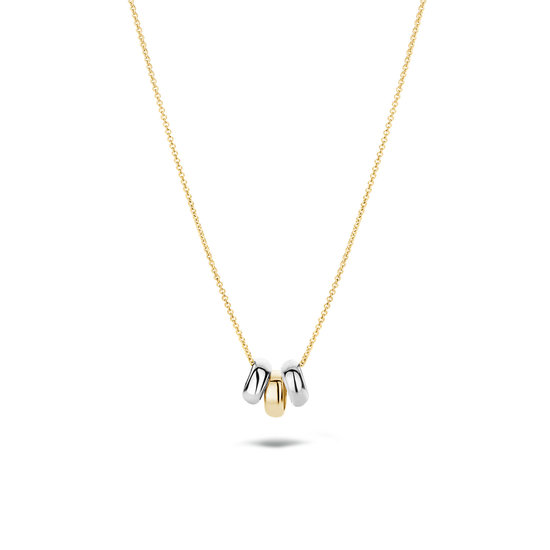Blush BLUSH 14k. geelgouden fijn ankercollier met 3 losse ringetjes, bicolor, 3055BGO