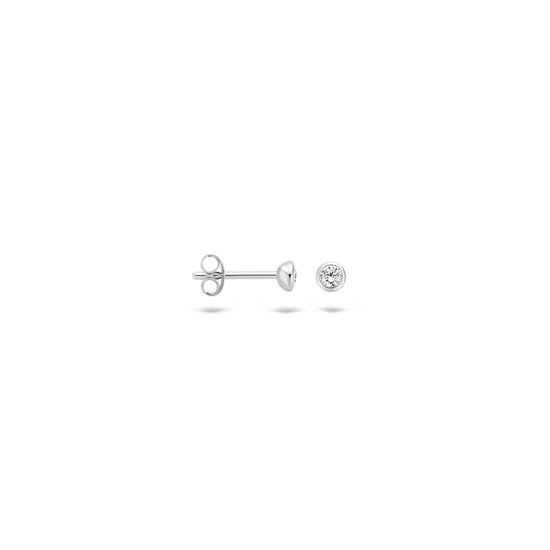 Blush BLUSH 7214WZI 14krt Witgouden oorknoppen gladde chaton met zirconia 3 mm(UITLOPEND)