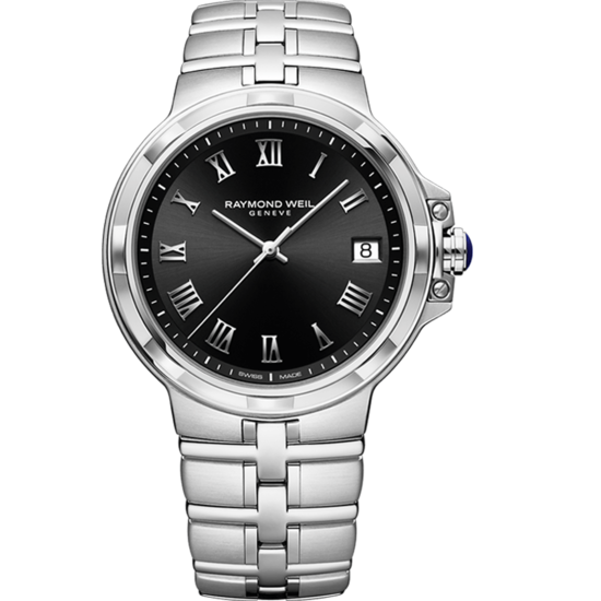 Raymond Weil Raymond Weil Parsifal 5580-ST-00208, heren, staal, zwarte wijzerplaat, rom. indexen, saffier glas, 5ATM.