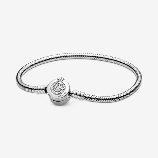 Pandora PANDORA 599046C01 Snake chain sterling silver bracelet with crown O clasp and zirconia