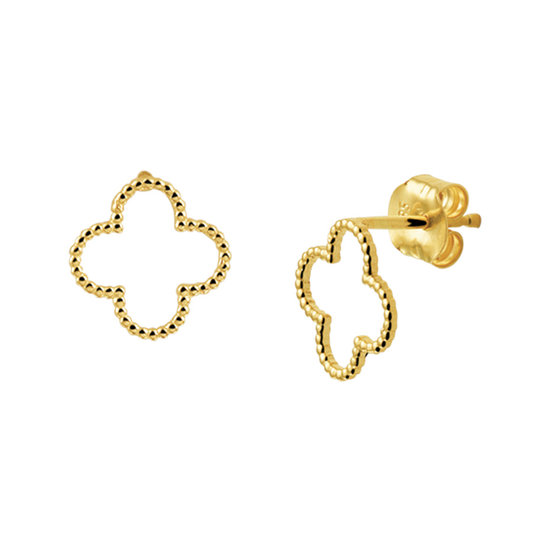 Collectie Milikan 14 karaat geelgouden oorknoppen, open bloemvorm, fijntjes 1049140.