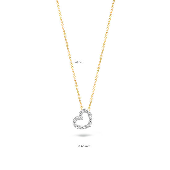 Blush BLUSH 14krt. geelgouden collier met hanger, open hartje, pavé zirconia's 3072BZI(UITLOPEND)