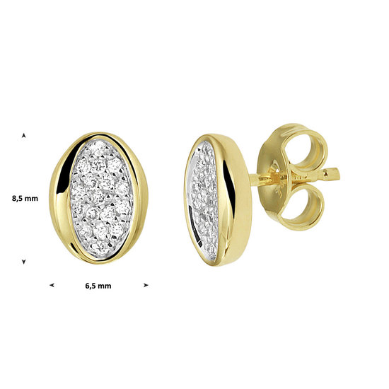 Collectie Milikan 14 karaat geelgouden oorknoppen, ovaal bezet met pave diamanten, totaal 2x0.08crt H/SI 1048139.