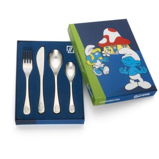 Zilverstad kinderbestek en spaarpotten Kinderbestek Smurfen 4-delig 6823030