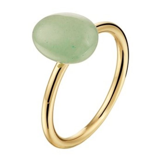 Collectie Milikan 14 karaat geelgouden ring, groene aventurijn, maat 17 3/4 1050075.