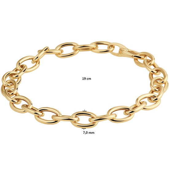 Collectie Milikan 14 karaat geelgouden schakelarmband, ovaal 7 mm breed, 19 cm lang 1050063.